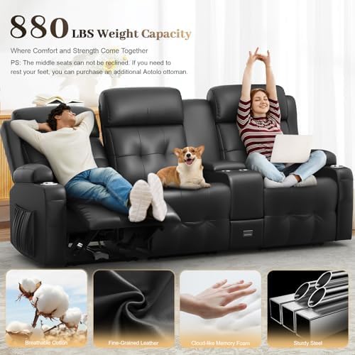 Recliner Sofa, Massage Reclining Sofa 3 Seater Sets Heavy Weight Capacity, RV Loveseat Couch Clearance with Console, USB, Type C Port, Storage, Cup Holders, Wall Hugger Chair for Living Room