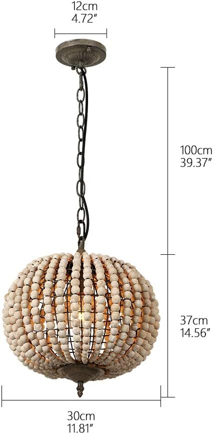 Newrays Wood Bead Chandelier Pendant Bohemian Boho Beachy Ceiling Lamp Light Fixtures (Gray White-Globe, 11.81 in*14.56 in)