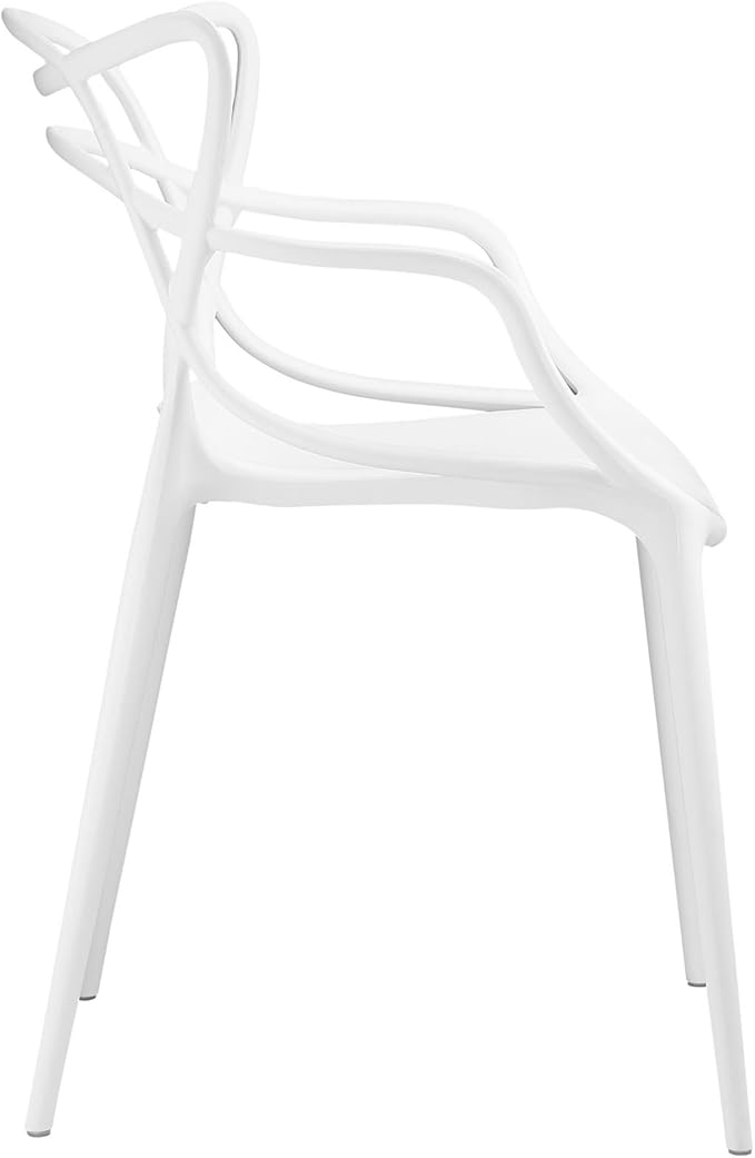 Modway Entangled Modern Molded Plastic Kitchen and Dining Room Arm Chair in White - Fully Assembled