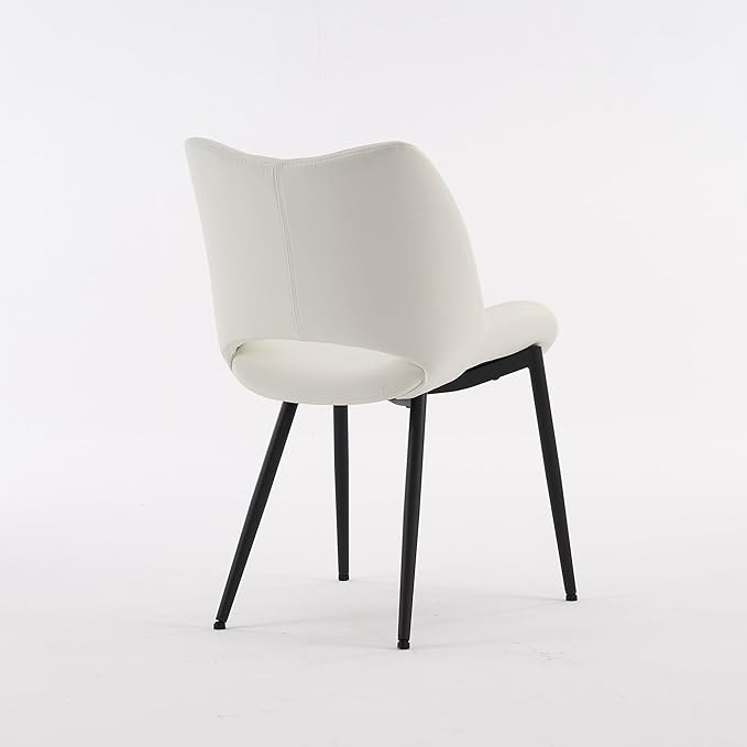Rowill White Dining Chairs Set of 2, Upholstered Dining Room Chairs with Hollow Back, Faux Leather Kitchen Chairs for Dining, Mid Century Modern Dining Chair with Curved Seat