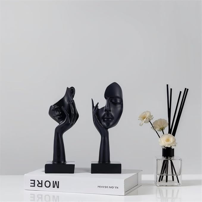 Thinker Modern Art Abstract Black Face Sculpture - Office, Study, Home Decor