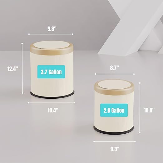 2Pack Automatic Bathroom Trash Can, Touchless Motion Sensor Garbage Can with Lid, Smart Dog Proof Trash Bin, Plastic Wastebasket for Bedroom, Office, Living Room, 2.8 Gallon+3.7 Gallon (Cream White)