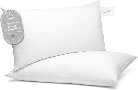 Digital Decor 100% Cotton Luxury Hotel Pillows Queen Size Set of 2, Cooling Down Alternative Bed Pillows for Sleeping, Hypoallergenic Soft Pillows for Side & Back Sleepers, Made in USA, 30" x 20"