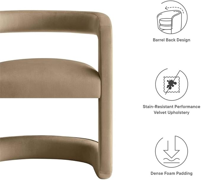 Modway Winslow Stain-Resistant Performance Velvet Accent Chair in [Color]- Open Back Barrel Armchair - Versatile Upholstered Dining Chair - Cozy Reading Chair