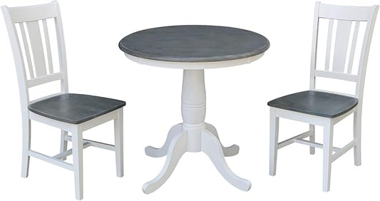 IC INTERNATIONAL CONCEPTS 30" Round Solid Wood Gray Table with 2 San Remo Chairs