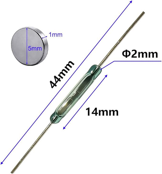 20pcs Glass Reed Switch Reed Contact Normally Open (N/O) Magnetic Induction Switch (2mm×14mm) with 20pcs Multi-Use Magnetic Sheet