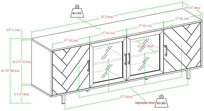 Walker Edison Harper Modern 4 Door Herringbone TV Stand for TVs up to 80 Inches 70 Inch Birch