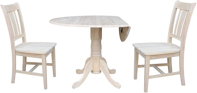 International Concepts 42" Dual Drop Leaf 2 San Remo Chairs Dining Table, Unfinished