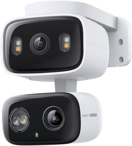 Tapo 2K Indoor/Outdoor Dual Lens Pan/Tilt Wired Security Camera - 125° Wide-Angle View + 6mm Zoom, Motion Track, Person/Vehicle Detection, Subscription-Free Local Storage or Optional Cloud, C246D