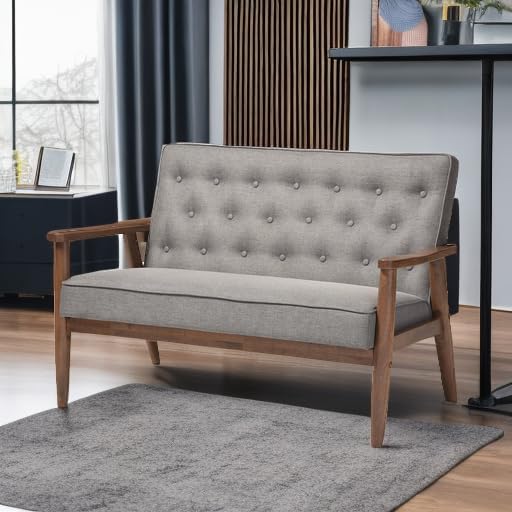 Baxton Studio Sorrento Mid-Century Retro Modern Grey Fabric Upholstered Wooden 2-Seater Loveseat