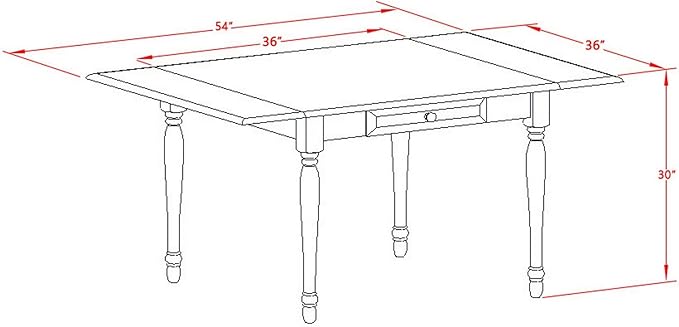 East West Furniture MZT-LWH-T Monza Dining Table - a Rectangle Wooden Table Top with Dropleaf & Stylish Legs, 36x54 Inch, Linen White