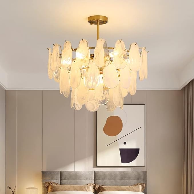 Modern Gold Chandelier Lighting, D23.6 Inch Creative Cloud Glass Pendant Ceiling Fixture Lamp, 3 Tier Round Crystal Glass Chandelier, 9-Light for Living Room Bedroom Dining Room (E12)