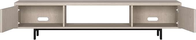 Henn&Hart Fluted TV Stand for TVs up to 78" with 2 Ribbed Side Storage Cabinets and Open Center Storage for Living Room, Family Room, or Office, Beech White