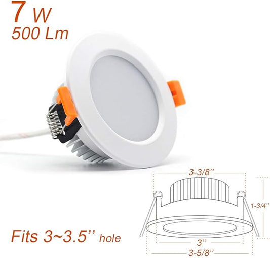 3 inch Dimmable LED Recessed Lighting, 7W Retrofit Downlight, 6000K Daylight White, CRI 80 with LED Driver, as AC 110V Ceiling Light Fixture for Living Room, Kitchen, Bedroom, Hallway, 4 Pack
