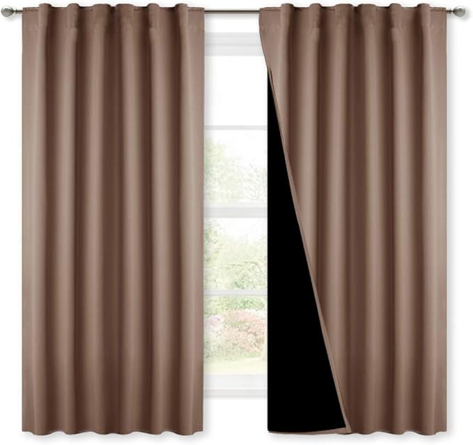 NICETOWN Total Blackout Panels for Nursery, Super Soft, Heavy Duty and Thick Window Treatment Curtains 63 inches Long with Black Lined for Basement (1 Pair, Cappuccino, 52 inches Wide Each Panel)