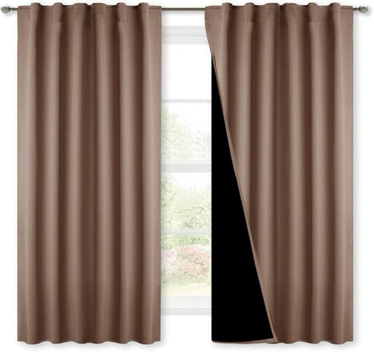 NICETOWN Total Blackout Panels for Nursery, Super Soft, Heavy Duty and Thick Window Treatment Curtains 63 inches Long with Black Lined for Basement (1 Pair, Cappuccino, 52 inches Wide Each Panel)