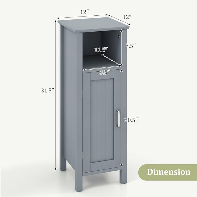 LUARANE Wooden Bathroom Floor Storage Cabinet, Side Storage Organizer Cabinet with 1 Door Open Shelf Adjustable Shelves, Small Free Standing Sideboard for Entryway Living Room Kitchen (Gray)