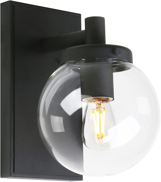 Pathson Vintage Hardwired Wall Sconce, Industrial Bathroom Vanity Light with Globe Glass, Indoor Wall Lamp Fixtures for Hallway Kitchen Bedroom