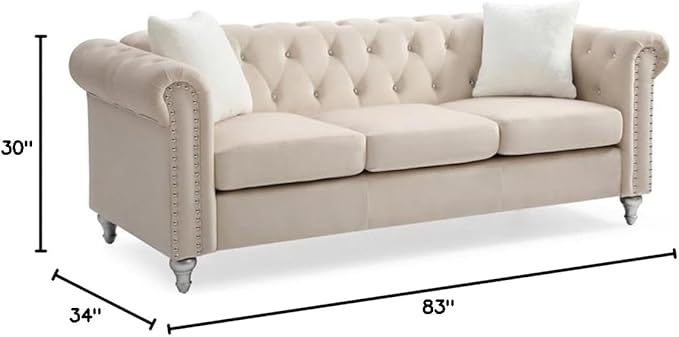 Glory Furniture Raisa Velvet Sofa in Beige