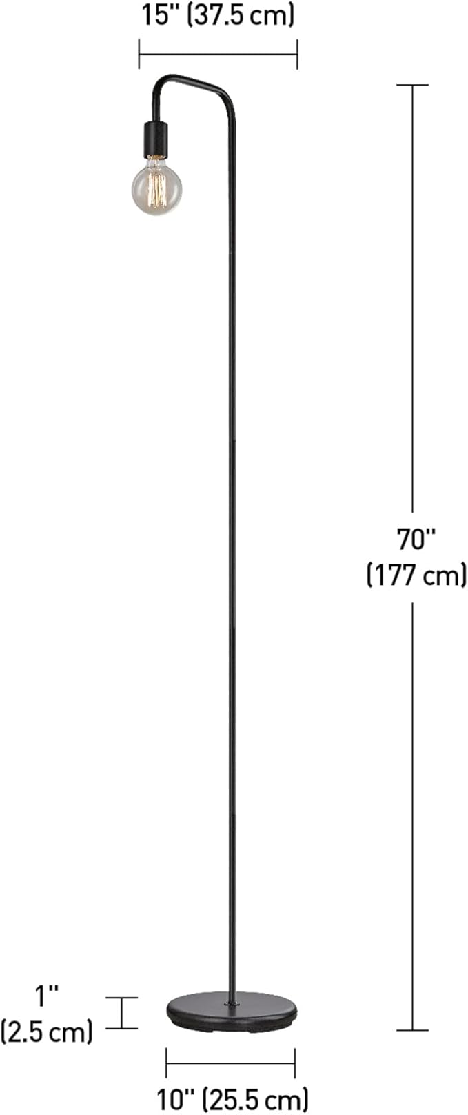 Globe Electric 12937 Holden 70" Floor Lamp, Black, Satin Finish, in-Line On/Off Foot Switch