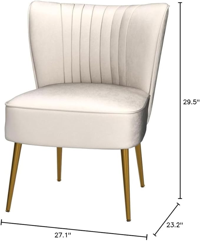 Modern Velvet Accent Chair for Living Room, Bedroom, or Entryway, Stylish and Comfortable Armless Design with Metal Legs, Ivory