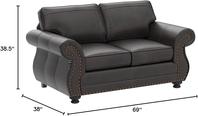 Leinster Faux Leather Loveseat with Antique Bronze Nailheads
