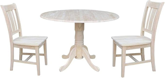 International Concepts 42" Dual Drop Leaf 2 San Remo Chairs Dining Table, Unfinished