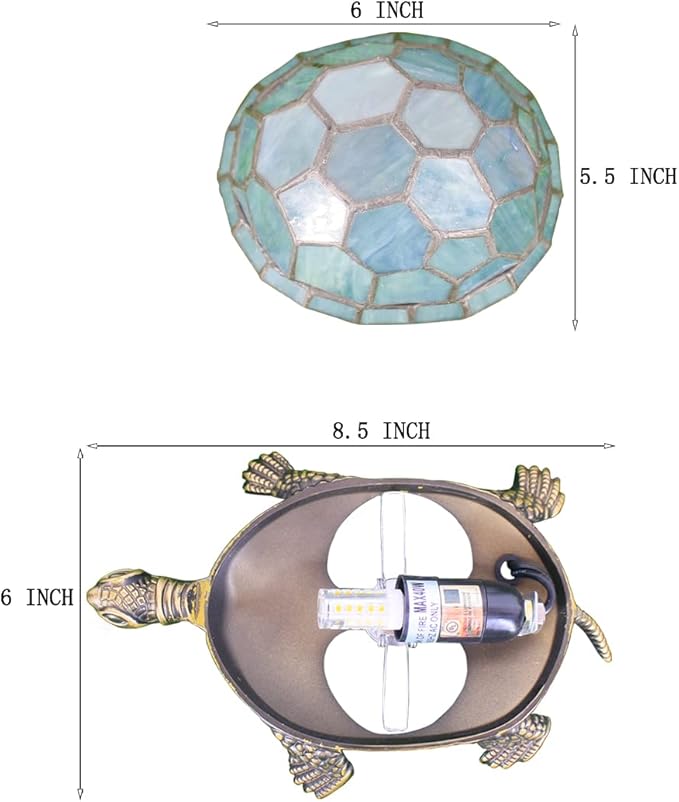 Tiffany Tortoise Lamp Small Stained Glass Turtle Desk Lamp 8X5X4 Inch Animal Antique Accent Table Light (Blue Green Turtle)