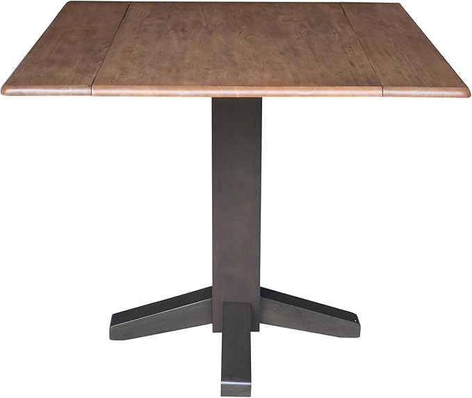 Solid Wood 36" Square Dual Drop Leaf Dining Table, Hickory/Washed Coal