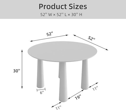Casaphoria 52" Round Dining Table, Kitchen Table for 6 with Arc-Shaped Edge Top and Cylindrical Legs, Easy Assembly for Living Room, Dining Room, Black