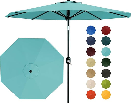 Garvee 10 ft Outdoor Patio Umbrella 8 Sturdy Ribs Outdoor Table Umbrella with Crank Lift & Push Button Tilt - UV Protection Waterproof Market Umbrellas for Pool, Deck, Yard, Garden, Lake Blue