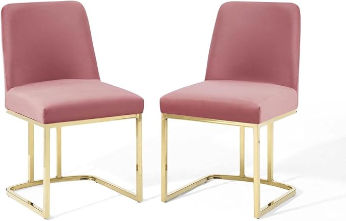 Modway Amplify Performance Velvet Upholstered Sled Base Dining Chair - Set of 2 in Gold Dusty Rose