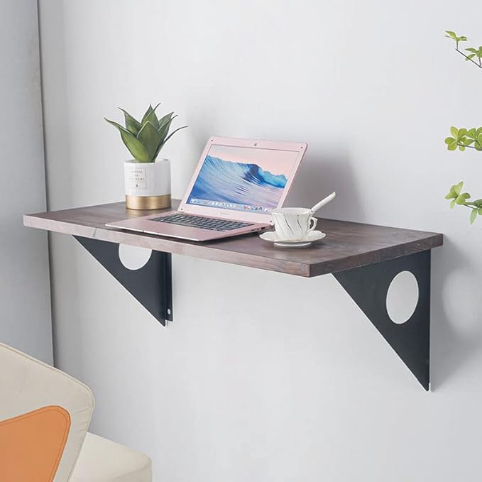 Industrial Rustic Wall Mounted Table, Dining Table Desk, Soild Pine Wood Wall Mounted Bar Tables (Walnut Color, 40" X 18")