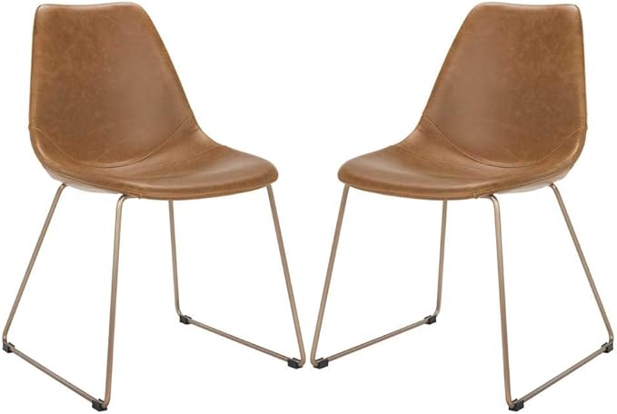 Safavieh Home Dorian Mid-Century Modern Light Brown Faux Leather and Copper Dining Chair, Set of 2