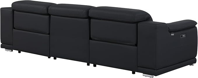 BlackJack Furniture Venice Top Grain Italian Leather Dual Power Recliner Sofa - 107" Theater Seating Modern Couch for Living Room Apartment Lounge Home with Adjustable Headrests & USB Port, Black