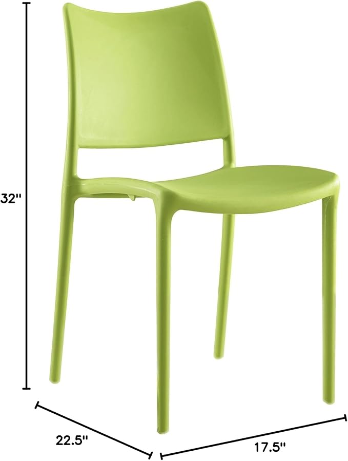 Modway Hipster Contemporary Modern Molded Plastic Stacking Four Dining Chairs in Green