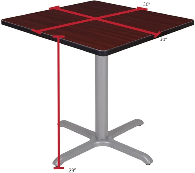 Regency Cain 30" Square X-Base Breakroom Table – Scratch Resistant Laminate Café Table for Lunchroom, Coffee Shops and Commercial Office Spaces (Mahogany, Grey Legs)