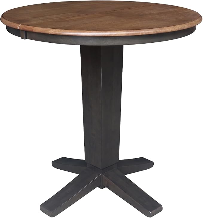 IC INTERNATIONAL CONCEPTS 36" Solid Wood Round Top Pedestal Dining Table with 12" Leaf - 36.1" H
