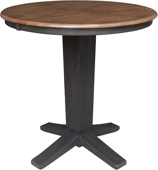 IC INTERNATIONAL CONCEPTS 36" Solid Wood Round Top Pedestal Dining Table with 12" Leaf - 36.1" H