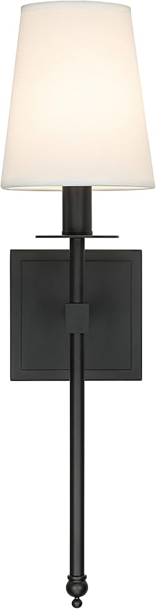 XiNBEi Lighting Black Wall Sconces Set of 2, Classic Sconces Wall Lighting with Flared White Fabric Shade 1 Light Wall Lamps for Bedroom Bedside Corridor & Living Room