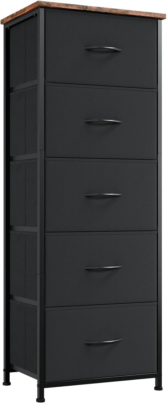 Somdot Tall Dresser for Bedroom, Chest of Drawers Storage Organizer, Non-Woven Fabric Drawers, Closet Bedside Living Room Entryway Hallway, 11.8"D x 16.5"W x 45.1"H (5 Drawers) Black Rustic Brown, 1