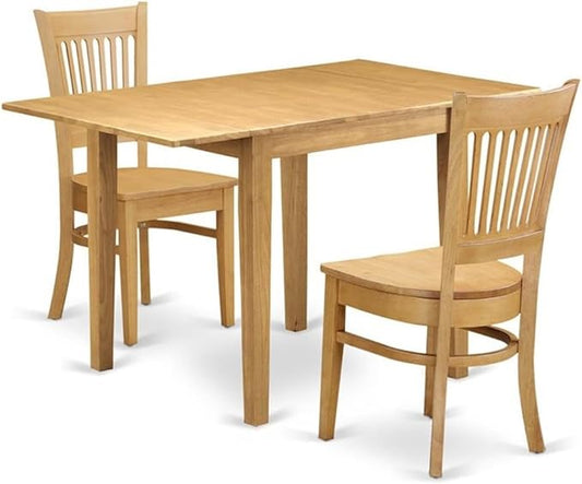 East West Furniture NDVA3-OAK-W 3 Piece Modern Dining Table Set Contains a Rectangle Wooden Table with Dropleaf and 2 Dining Chairs, 30x48 Inch, Oak