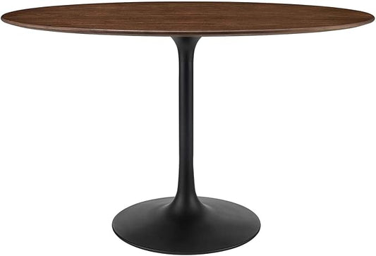 Modway Lippa 48" Oval-Shaped Mid-Century Modern Dining Table with Walnut Top and Black Base