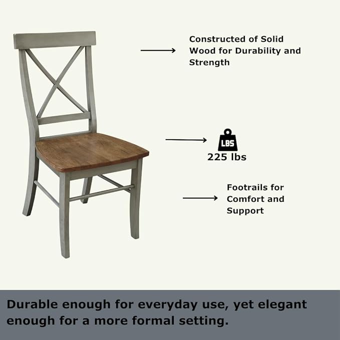IC INTERNATIONAL CONCEPTS 36" Round Wood Distressed Hickory/Stone Extension Dining Table with 4 Chairs
