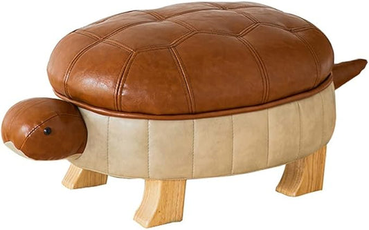 Animal Ottoman Footstool, Turtle Sofa Stool, PU Leather Upholstered Wood Ottoman Foot Stool (Color : Light Brown-L)