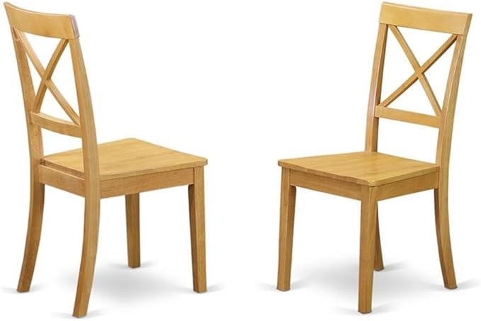 East West Furniture BOC-OAK-W Boston Kitchen Dining Chairs - Cross Back Wooden Seat Chairs, Set of 2, Oak