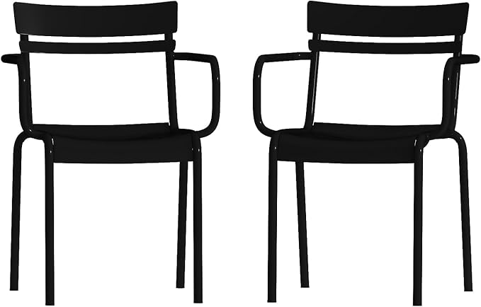 Flash Furniture Nash Commercial Grade Steel Stack Chair, Indoor-Outdoor Arm Chair with 2 Slat Back, Set of 2, Black
