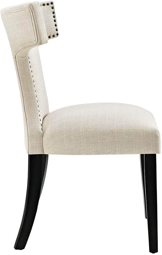 Modway Curve Mid-Century Modern Upholstered Fabric Two Dining Chair Set With Nailhead Trim In Beige