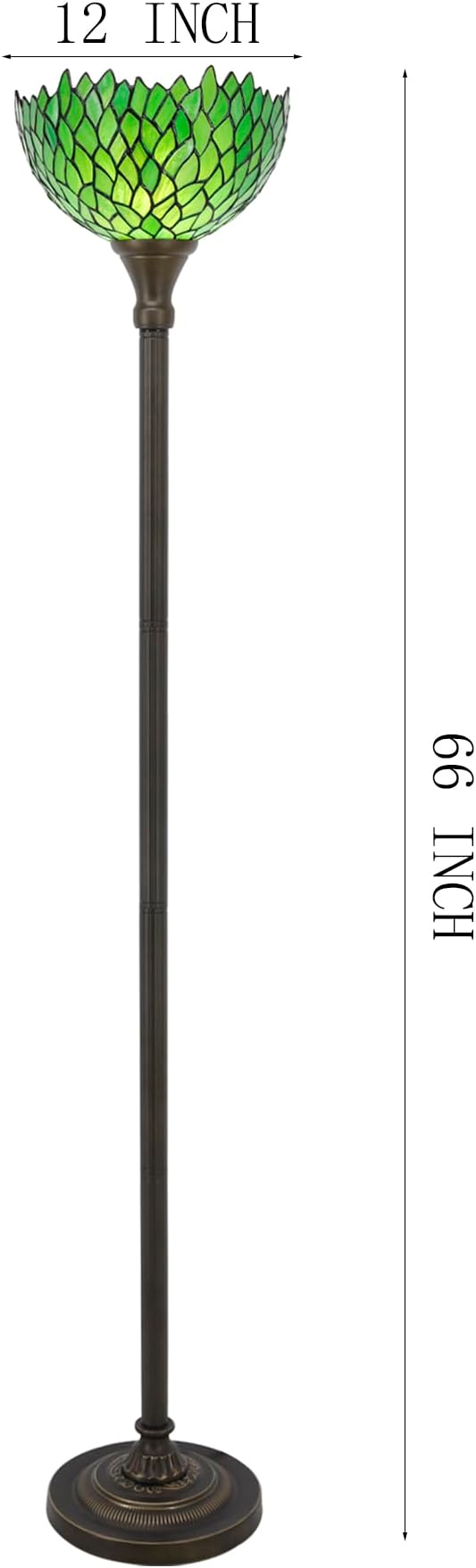 WERFACTORY Tiffany Floor Lamp Green Wisteria Stained Glass Light 12X12X71 Inches Pole Torchiere Standing Corner Torch Uplight Decor Bedroom Living Room Home Office S523 Series