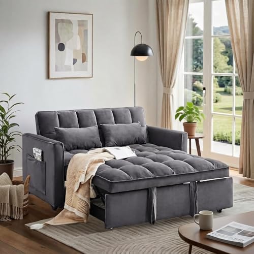 54" Convertible Sofa Bed with Adjustable Backrest, Dark Gray